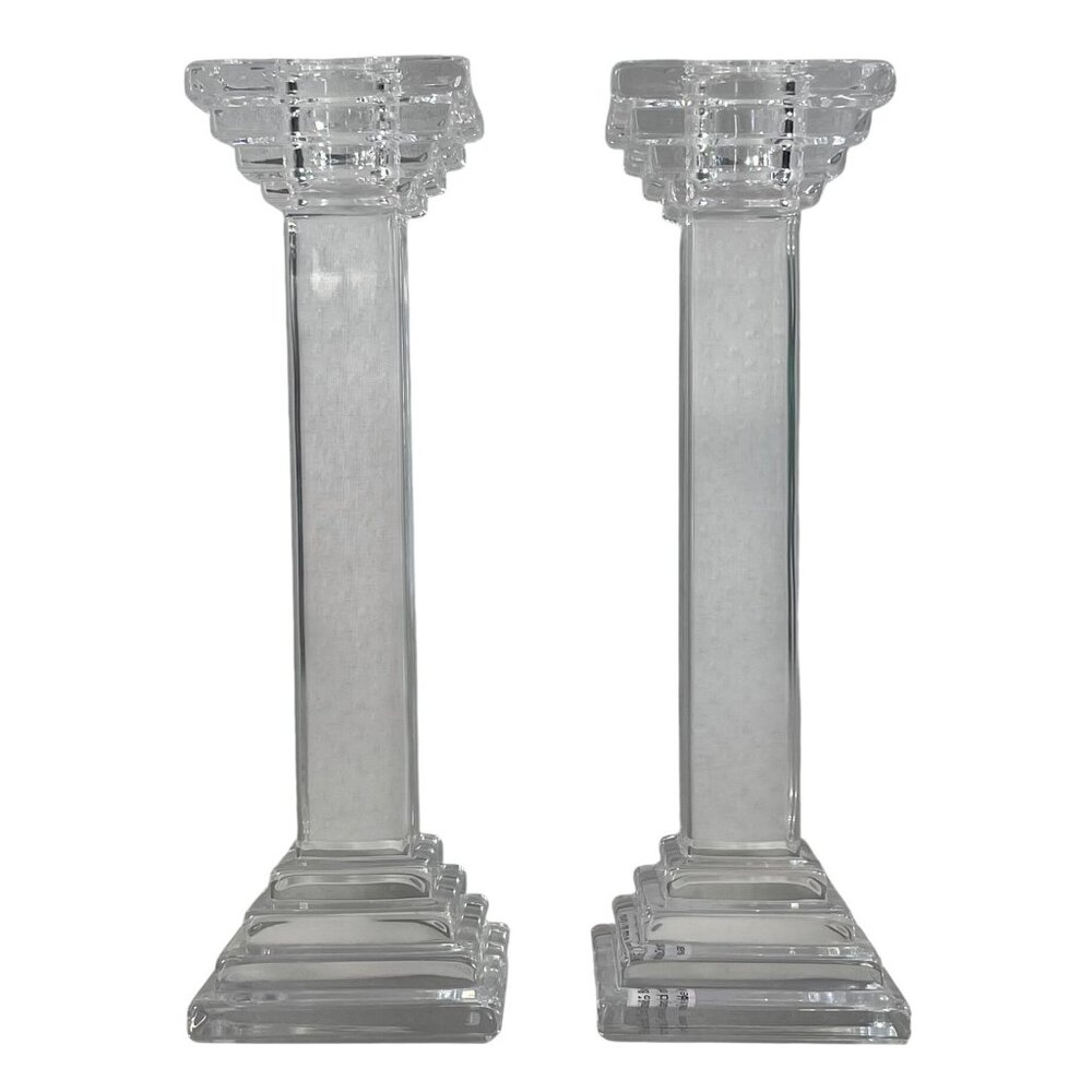 Vintage Nachtmann Geometric Art Glass Crystal Taper Candle Holder Pillar MCM 6"